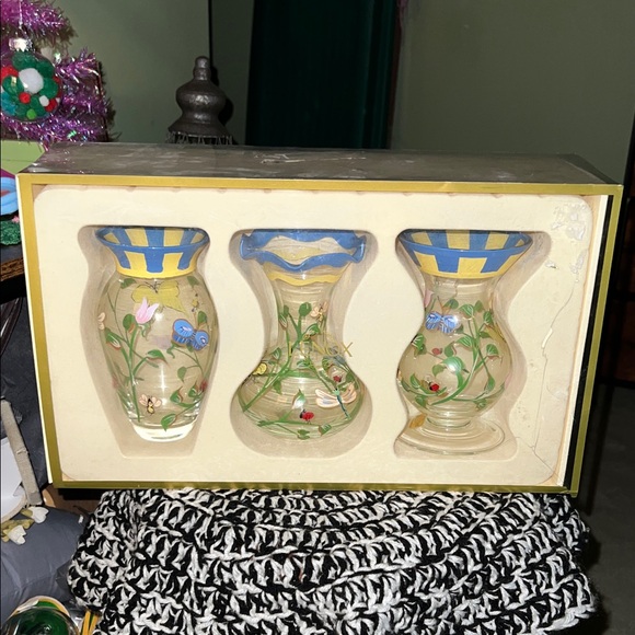 LENOX hand painted vintage Floral Glass Vases set of 3 - Picture 15 of 16